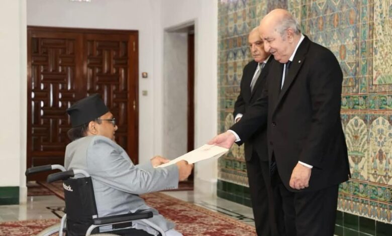 السفير سوشيل ك. لامسال يقدم أوراق اعتماده سفيرًا فوق العادة لرئيس الجزائر السفير سوشيل ك. لامسال يقدم أوراق اعتماده سفيرًا فوق العادة لرئيس الجزائر
