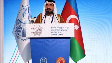 رئيس البرلمان العربي يطالب الشبكة البرلمانية لحركة عدم الانحياز بموقف حازم تجاه قانون إعدام الأسري، وإصدار قرار برفض وإدانة القانون ضمن وثائق المؤتمر